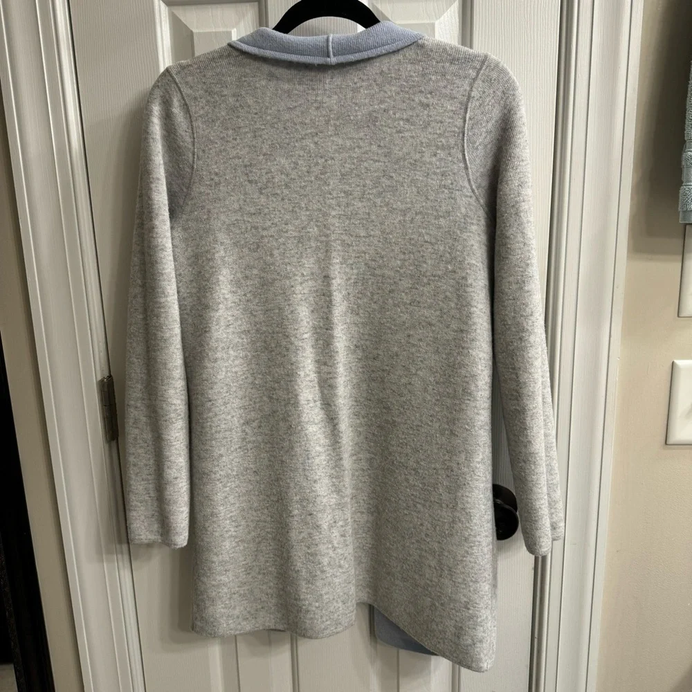 LOFT Reversible Blue & Gray Wool Blend Sweater Jacket Cardigan Coatigan Sz S - Picture 3 of 9